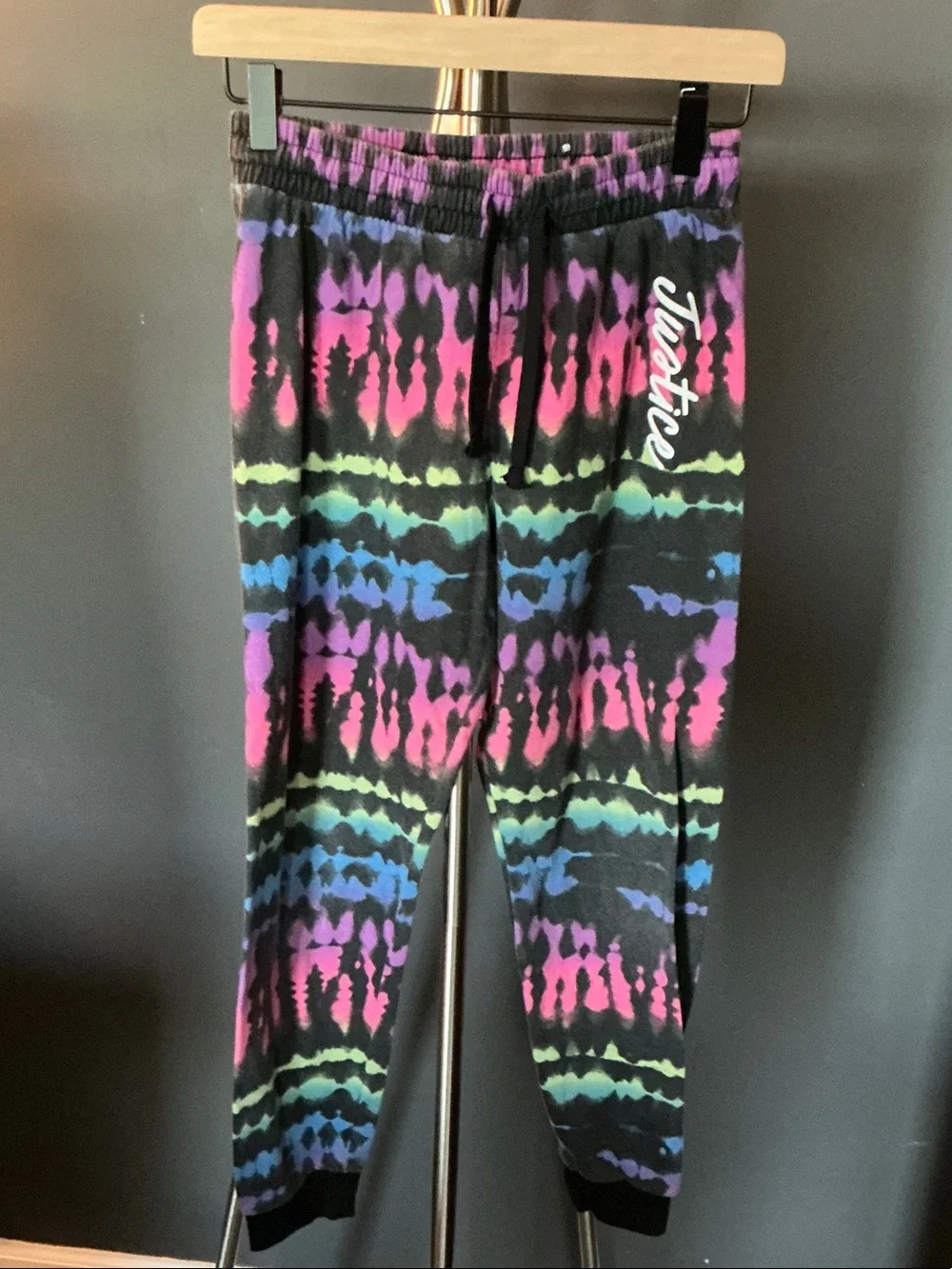Justice Black Tie-Dye Joggers with Pink, Purple & Green